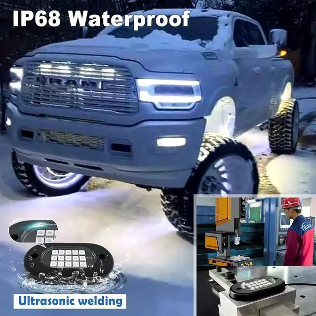 Alt view image 3 of 6 - YiLaie RGB LED Rock Lights, 60 LEDs High Brightness Multifunction Neon underglow Kit Waterproof Light with APP/RF Control Multicolor Lights for ATV RZR UTV SUV Off Road Car, DC 12V (4 Pods)