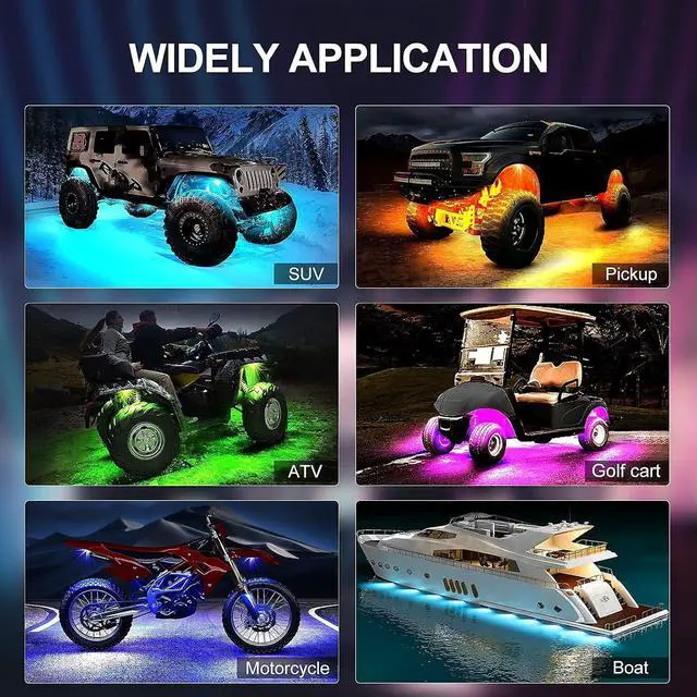 Alt view image 4 of 6 - YiLaie RGB LED Rock Lights, 60 LEDs High Brightness Multifunction Neon underglow Kit Waterproof Light with APP/RF Control Multicolor Lights for ATV RZR UTV SUV Off Road Car, DC 12V (4 Pods)