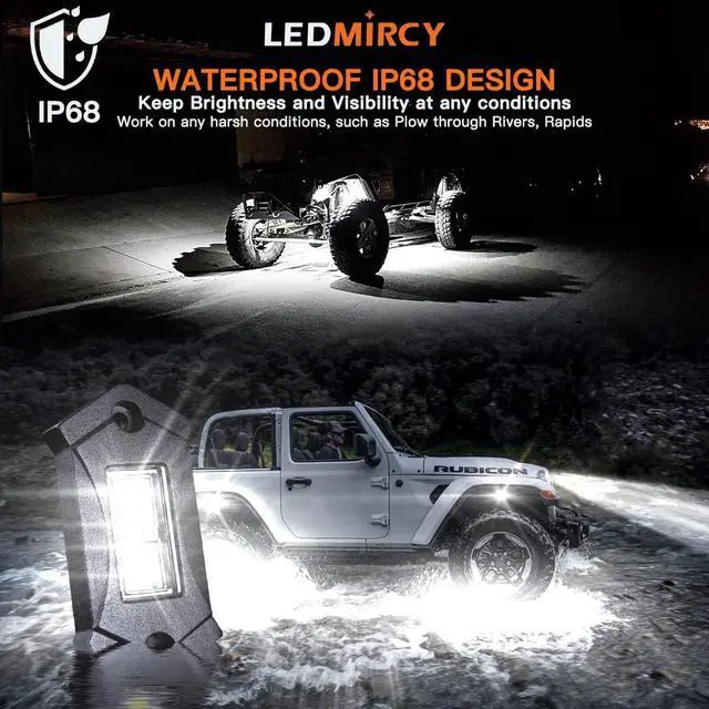 Alt view image 2 of 7 - R3 White LED Rock Lights Kit 16PCS with Switch Wire Harness for Trucks Off Road ATV UTV SUV RZR Pure Underglow White Rock Rock Lights Under Body High Power Waterproof Shockproof