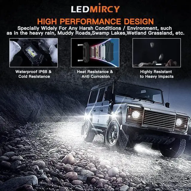 Alt view image 3 of 7 - R3 White LED Rock Lights Kit 16PCS with Switch Wire Harness for Trucks Off Road ATV UTV SUV RZR Pure Underglow White Rock Rock Lights Under Body High Power Waterproof Shockproof