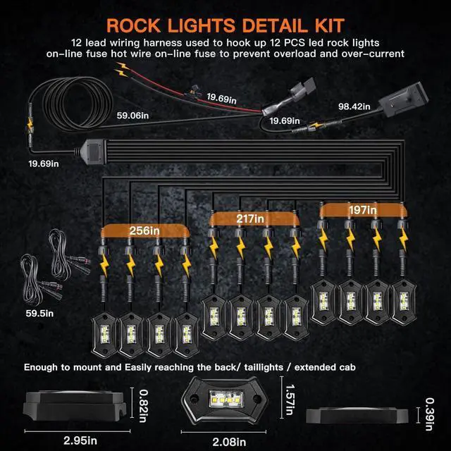Alt view image 6 of 7 - R3 White LED Rock Lights Kit 12PCS with Switch Wire Harness for ATV UTV SUV Off Road RZR Trucks Underglow Pure White Lights Trail Rig Lights Under Body High Power Waterproof Shockproof Light