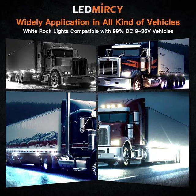 Alt view image 7 of 7 - R3 White LED Rock Lights Kit 16PCS with Switch Wire Harness for Trucks Off Road ATV UTV SUV RZR Pure Underglow White Rock Rock Lights Under Body High Power Waterproof Shockproof