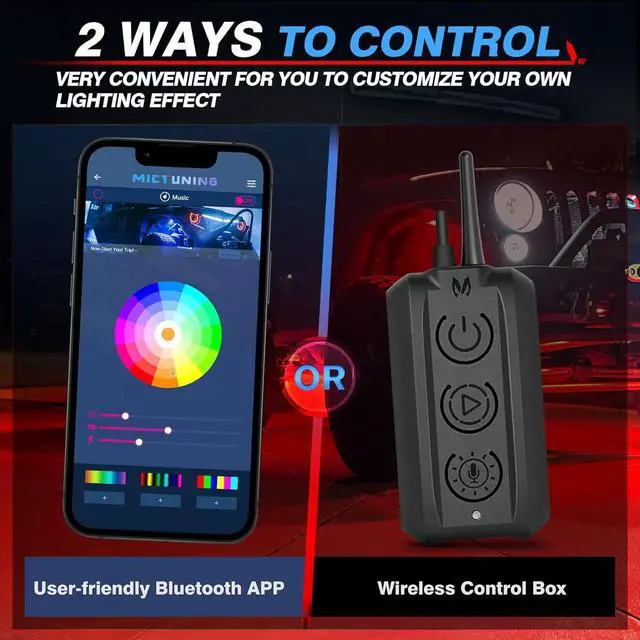 Alt view image 7 of 7 - MICTUNING C3 Extensible RGBW LED Rock Lights - 8 Pods Wireless Control Multi-Color Neon Underglow Lights with Bluetooth APP & Control Box (Extensible Up to 32 Pods)