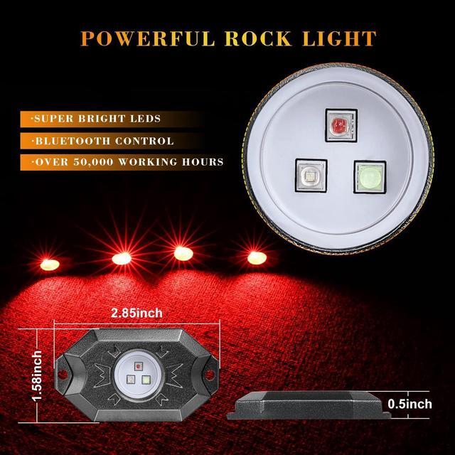 Alt view image 4 of 7 - Auto 8 Pods RGB LED Rock Light Kits with Bluetooth Controller Waterproof Multicolor Neon LED Lights Underglow Trail Rig Lights for Trucks SUV ATV Boat Motorcycle Off Road