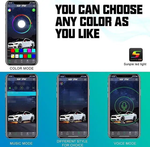 Alt view image 5 of 6 - 12 Pods High Power RGBW Rock Lights IP67 Waterproof Phone App Custom Colors Voice Mode Music Mode Neon Accent Wheel Well Lights for Off Road Truck SUV ATV UTV Boats