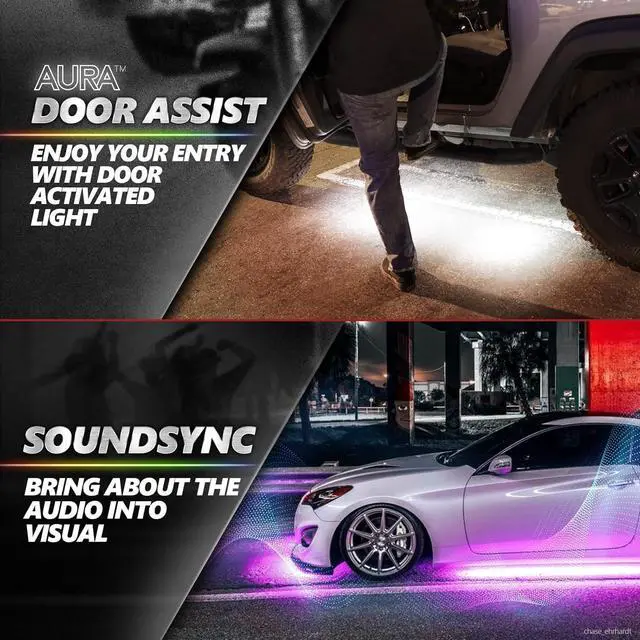 Alt view image 4 of 7 - Aura Pro Underglow Lights Kit for Truck with App Control, 4 PCS Waterproof Rigid Aluminum Neon Accent LED Light Bar Strip, Music Soundsync Multicolor Modes for Regular Extended Crew Cab