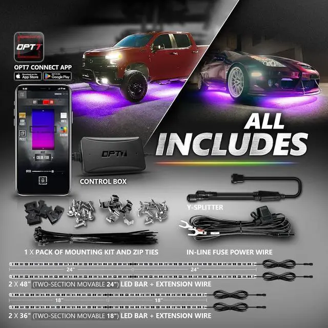 Alt view image 6 of 7 - Aura Pro Underglow Lights Kit for Truck with App Control, 4 PCS Waterproof Rigid Aluminum Neon Accent LED Light Bar Strip, Music Soundsync Multicolor Modes for Regular Extended Crew Cab