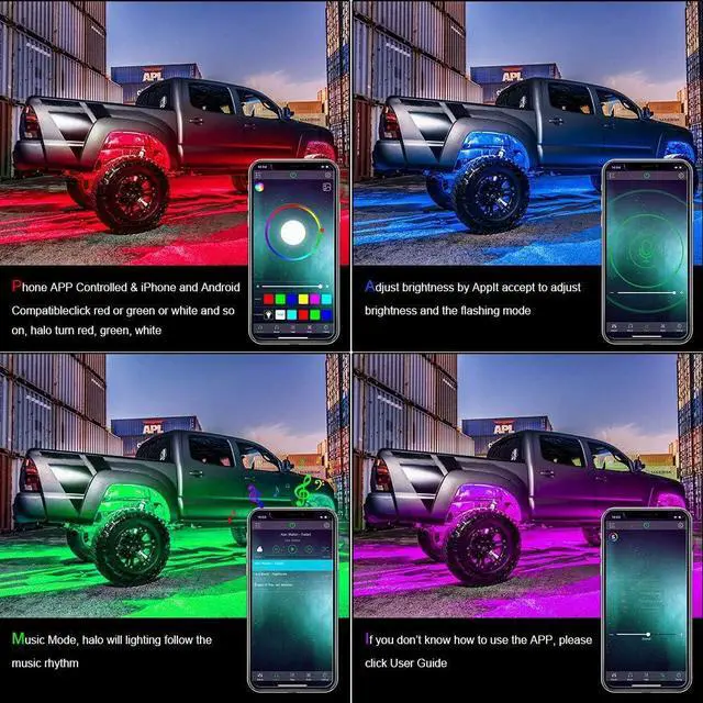 Alt view image 2 of 7 - SUNPIE Rock Lights, Rock Lights for Truck Compatible with Jeep Wrangler UTV ATV Offroad, 8 Pods RGB Universal Underglow Body LED Lights&Color Changing and Waterproof