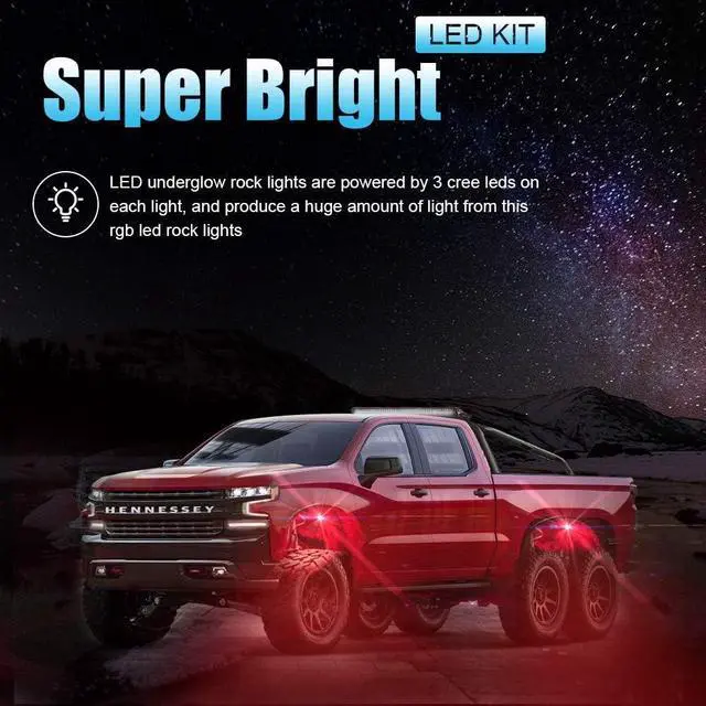 Alt view image 5 of 7 - SUNPIE Rock Lights, Rock Lights for Truck Compatible with Jeep Wrangler UTV ATV Offroad, 8 Pods RGB Universal Underglow Body LED Lights&Color Changing and Waterproof