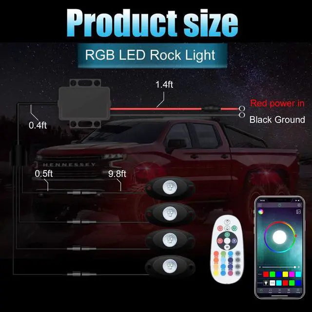 Alt view image 6 of 7 - SUNPIE Rock Lights, Rock Lights for Truck Compatible with Jeep Wrangler UTV ATV Offroad, 8 Pods RGB Universal Underglow Body LED Lights&Color Changing and Waterproof