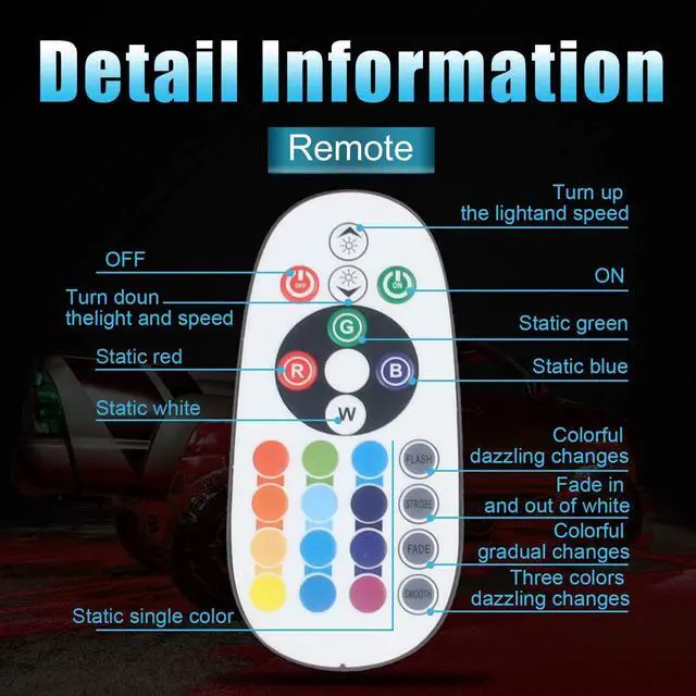 Alt view image 7 of 7 - SUNPIE Rock Lights, Rock Lights for Truck Compatible with Jeep Wrangler UTV ATV Offroad, 8 Pods RGB Universal Underglow Body LED Lights&Color Changing and Waterproof