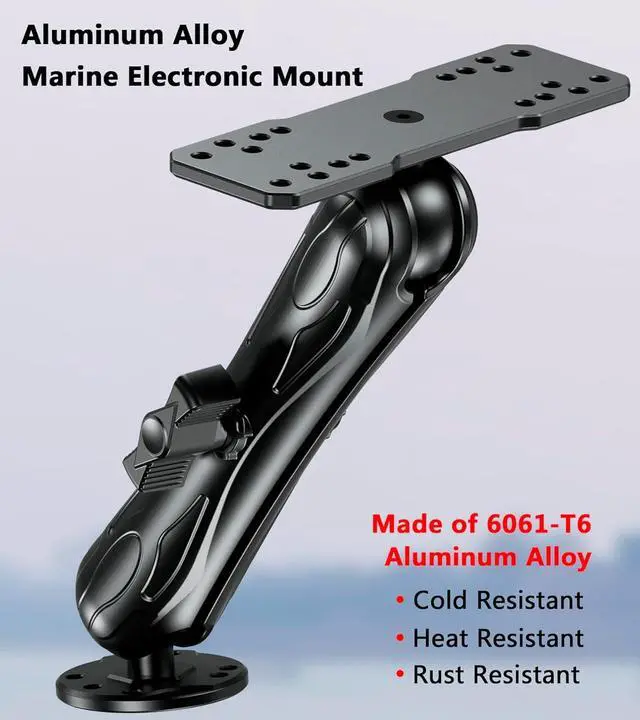 Alt view image 2 of 7 - Aluminum Alloy Fish Finder Mount with C Size 1.5" Ball Rectangle Plate & Round Base, 9.1" Long Arm Marine Electronic Mount Compatible with Garmin, Lowrance, Humminbird, Raymarine and More
