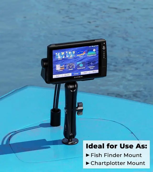 Alt view image 3 of 7 - Aluminum Alloy Fish Finder Mount with C Size 1.5" Ball Rectangle Plate & Round Base, 9.1" Long Arm Marine Electronic Mount Compatible with Garmin, Lowrance, Humminbird, Raymarine and More