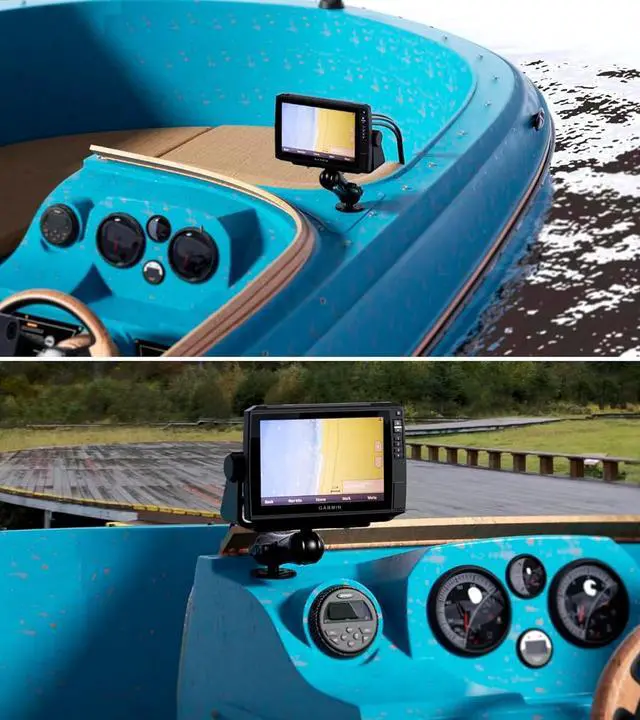 Alt view image 4 of 7 - Aluminum Alloy Fish Finder Mount with C Size 1.5" Ball Rectangle Plate & Round Base, 9.1" Long Arm Marine Electronic Mount Compatible with Garmin, Lowrance, Humminbird, Raymarine and More