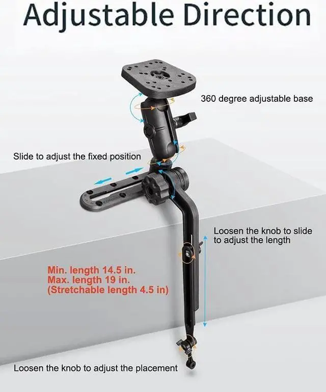 Alt view image 4 of 7 - Fish Finder Mount, Kayak Transducer Mounting Arm, Marine Electronics Mounts 1.5" Ball Universal Fish Finder Mount Base Compatible with Scotty Garmin Lowrance Fish Finder