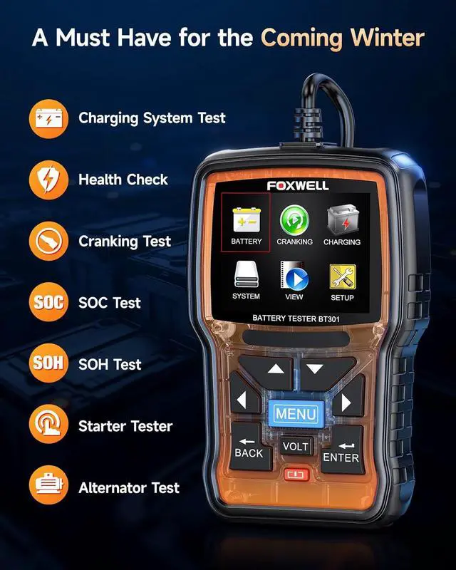 Alt view image 2 of 7 - BT301 6V 12V Car Battery Tester, Automotive Battery Load Tester, Digital Battery Analyzer Crank Charging System Alternator Tester for Truck Marine Boat Motorcycle Golf Cart