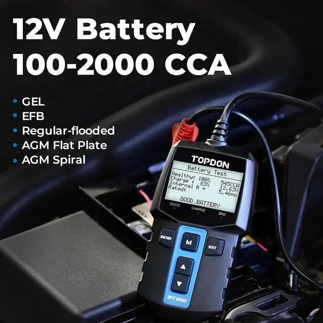Alt view image 3 of 7 - BT100 Car Battery Tester 12V Load Tester, 100-2000 CCA Automotive Alternator Tester Digital Auto Battery Analyzer Charging Cranking System Tester for Car Truck Motorcycle ATV SUV Boat Yacht