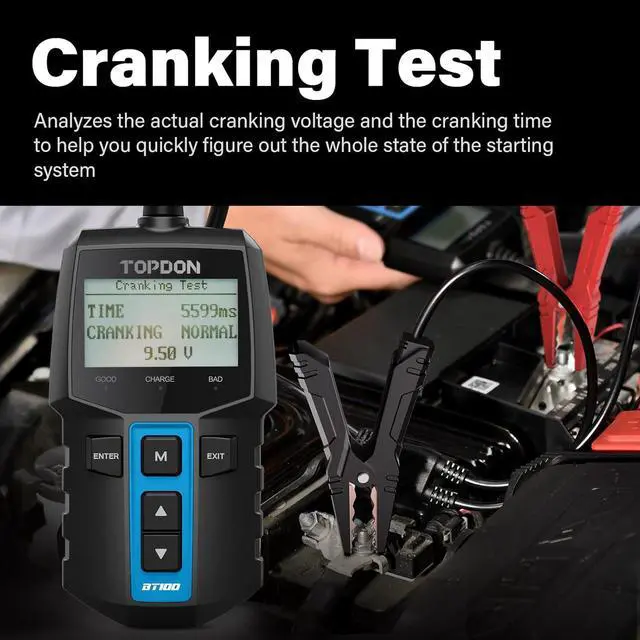 Alt view image 4 of 7 - BT100 Car Battery Tester 12V Load Tester, 100-2000 CCA Automotive Alternator Tester Digital Auto Battery Analyzer Charging Cranking System Tester for Car Truck Motorcycle ATV SUV Boat Yacht