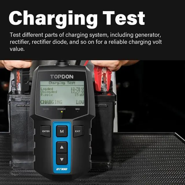 Alt view image 5 of 7 - BT100 Car Battery Tester 12V Load Tester, 100-2000 CCA Automotive Alternator Tester Digital Auto Battery Analyzer Charging Cranking System Tester for Car Truck Motorcycle ATV SUV Boat Yacht