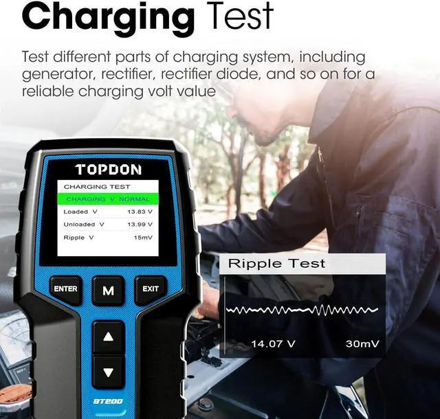 Alt view image 5 of 7 - Car Battery Tester 24V 12V Load Tester, TOPDON BT200 100-2000CCA Automotive Alternator Tester Digital Auto Battery Analyzer Charging Cranking System Tester for Car Truck Motorcycle ATV SUV Boat Yacht
