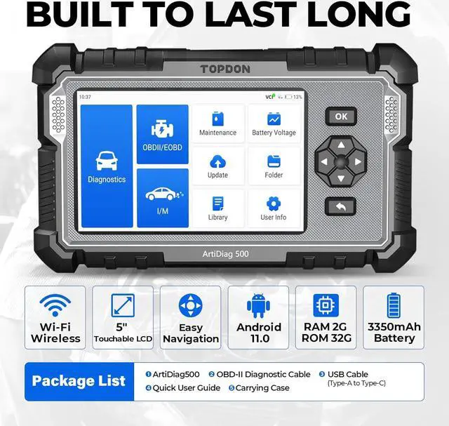 Alt view image 5 of 6 - OBD2 Scanner TOPDON AD500 Oil/SAS/Throttle/TPMS/BMS/EPB Reset Engine/ABS/SRS/Transmission, Diagnostic Scan Tool, AutoVIN, Car Check Engine Code Reader with Battery Test, Lifetime Wi-Fi Free Update