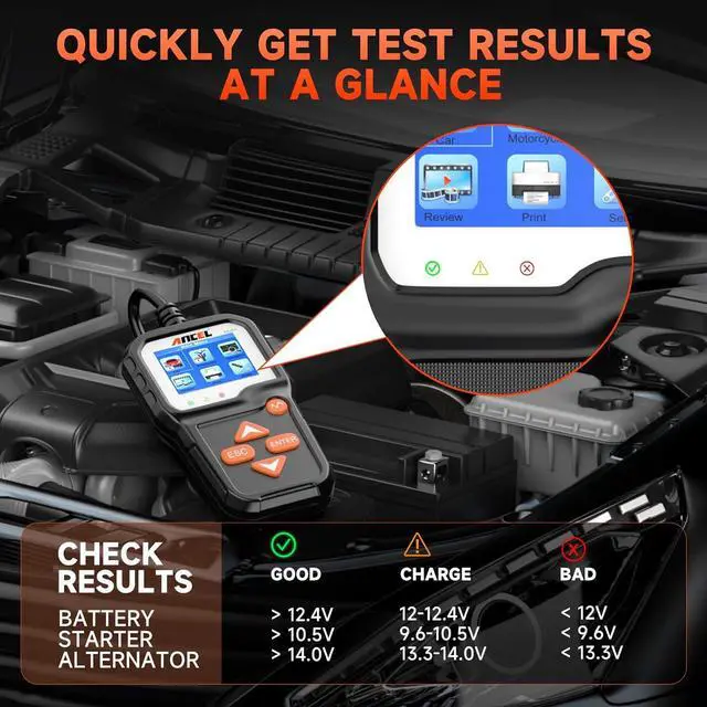 Alt view image 4 of 7 - BA301 6V 12V Car Battery Tester, 100-2000 CCA Automotive Load Tester Alternator Tester Auto Digital Battery Analyzer Cranking and Charging System Test Tool for Motorcycle Car Boat Truck SUV ATV