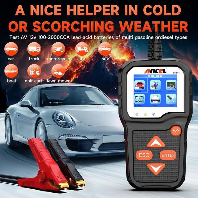 Alt view image 6 of 7 - BA301 6V 12V Car Battery Tester, 100-2000 CCA Automotive Load Tester Alternator Tester Auto Digital Battery Analyzer Cranking and Charging System Test Tool for Motorcycle Car Boat Truck SUV ATV