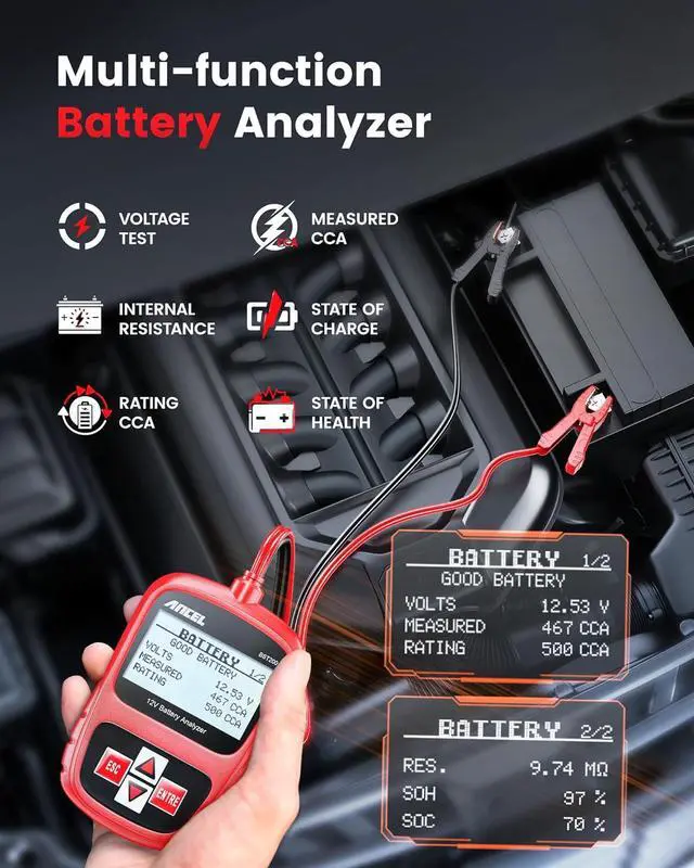 Alt view image 3 of 7 - BST200 Car Battery Tester 12V 100-1100 CCA Automotive Bad Cell Load Test Tool Digital Analyzer Tester for Car Truck Motorcycle SUV Boat and More