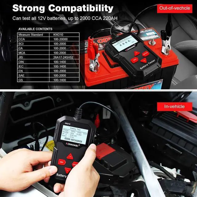 Alt view image 3 of 7 - KW710 Car Battery Tester 6V 12V 24V, Battery Load Tester Automotive 100-2000CCA Digital Auto Battery Analyzer Alternator Starter Tester for Car Truck Motorcycle Marine ATV SUV
