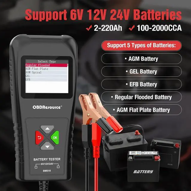 Alt view image 4 of 7 - Car Battery Tester with Printer 6V 12V 24V, OBDResource BM800 Automotive Battery Tester Professional Bettery Analyzer Standard Test Cranking/Charging/Load Test for Car Trucks Motorcycles