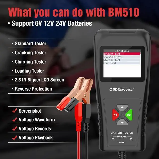 Alt view image 2 of 7 - Car Battery Tester with Printer 6V 12V 24V, OBDResource BM800 Automotive Battery Tester Professional Bettery Analyzer Standard Test Cranking/Charging/Load Test for Car Trucks Motorcycles
