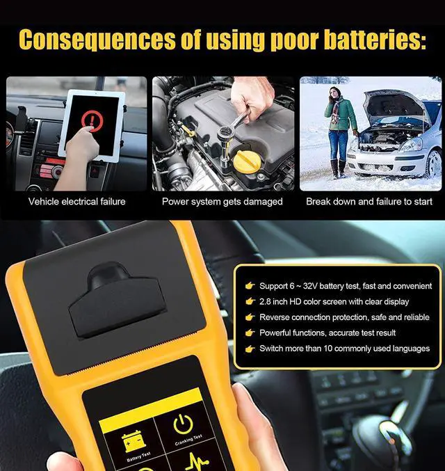 Alt view image 3 of 7 - 12V/24V 30-1700 CCA Auto Battery Load Tester, Cranking and Charging System Diagnostic Tool with Built-in Thermal Printer for All Cars11