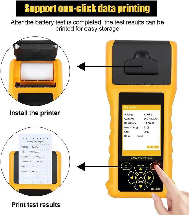 Alt view image 6 of 7 - 12V/24V 30-1700 CCA Auto Battery Load Tester, Cranking and Charging System Diagnostic Tool with Built-in Thermal Printer for All Cars11