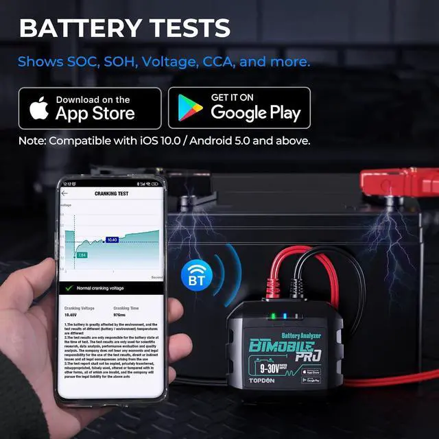 Alt view image 3 of 7 - Car Battery Tester 12v, TOPDON Wireless Battery Load Tester 100-2000 CCA, BTMobile PRO Battery Monitor Cranking & Charging Tester Automotive Battery Analyzer, Bluetooth Alternator Load Tester