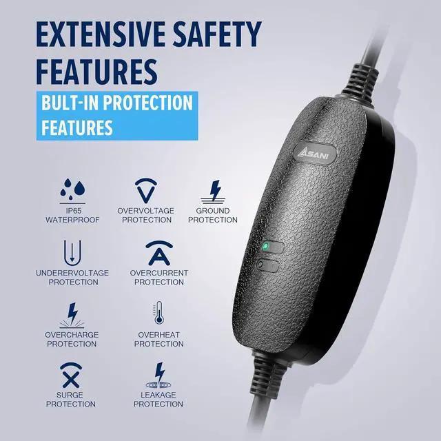 Alt view image 5 of 6 - Level 1 & 2 EV Charger - 110-240V at 16 Amps - Portable Electric Vehicle EV Charger with NEMA 6-20 with NEMA 5-15 Adapter Plug for J1772 Electric Cars
