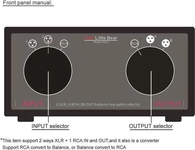 Alt view image 5 of 7 - MC3 2-IN-2-OUT XLR Balanced/RCA Converter Audio Selector Splitter Box Passive Preamp XLR to RCA Switch