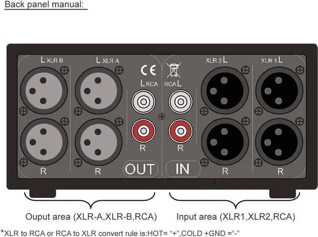 Alt view image 6 of 7 - MC3 2-IN-2-OUT XLR Balanced/RCA Converter Audio Selector Splitter Box Passive Preamp XLR to RCA Switch