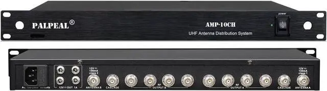 Main image of AMP-10CH 5 Way (10 Channel) UHF Wireless Antenna Distribution System for Wireless Microphone Systems,8 Outputs + 2 Cascade Ports.Antenna Splitter,Wireless Microphone Signal Amplifier
