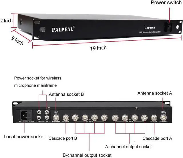 Alt view image 2 of 5 - AMP-10CH 5 Way (10 Channel) UHF Wireless Antenna Distribution System for Wireless Microphone Systems,8 Outputs + 2 Cascade Ports.Antenna Splitter,Wireless Microphone Signal Amplifier