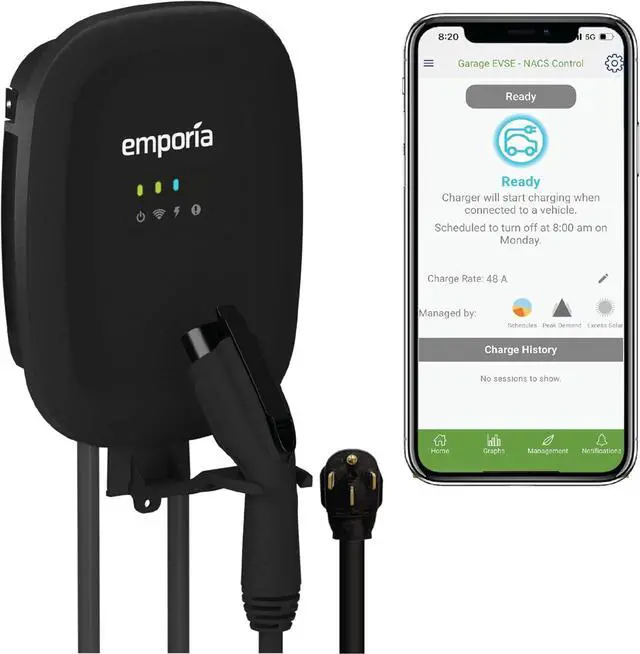 Main image of Level 2 EV Charger - NEMA 14-50 EVSE w/ J1772 Charger - 48 amp EV Charger Level 2, 240v WiFi Enabled Electric Vehicle Charging Station, 24ft Electric Car Charger Cable, White