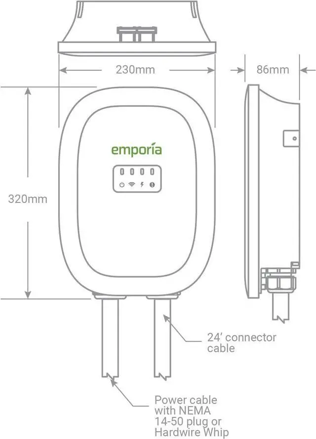 Alt view image 6 of 7 - Level 2 EV Charger - NEMA 14-50 EVSE w/ J1772 Charger - 48 amp EV Charger Level 2, 240v WiFi Enabled Electric Vehicle Charging Station, 24ft Electric Car Charger Cable, White