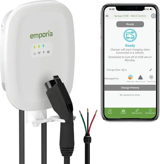 Alt view image 7 of 7 - Level 2 EV Charger - NEMA 14-50 EVSE w/ J1772 Charger - 48 amp EV Charger Level 2, 240v WiFi Enabled Electric Vehicle Charging Station, 24ft Electric Car Charger Cable, White