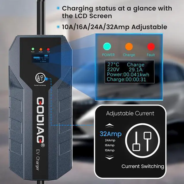 Alt view image 4 of 7 - Level 1+2 EV Charger - ETL Certified, 110V-240V, 16 Amp, 20ft Cable, Portable Electric Car Charger with NEMA 6-20 & NEMA 5-15 Plug for J1772 EVs and PHEVs