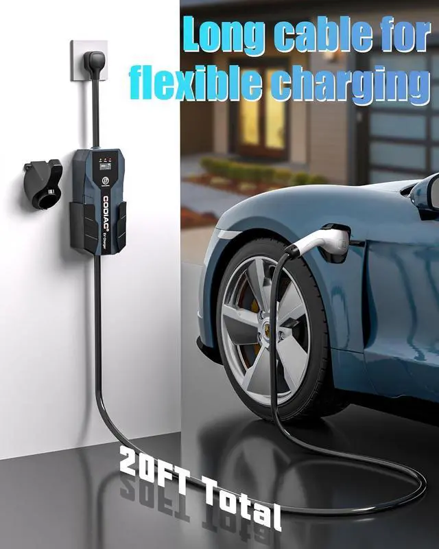 Alt view image 7 of 7 - Level 1+2 EV Charger - ETL Certified, 110V-240V, 16 Amp, 20ft Cable, Portable Electric Car Charger with NEMA 6-20 & NEMA 5-15 Plug for J1772 EVs and PHEVs