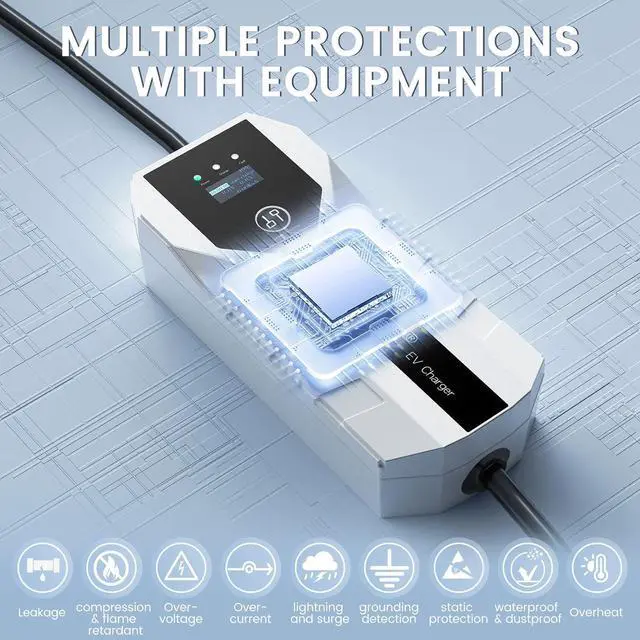 Alt view image 4 of 7 - Portable EV Charger Level 1+2, 8/10/13/16 Amp Adjustable Electric Car Charger, 110V-240V 3.5KW 20 ft Plug-in Hybrid EV Charger