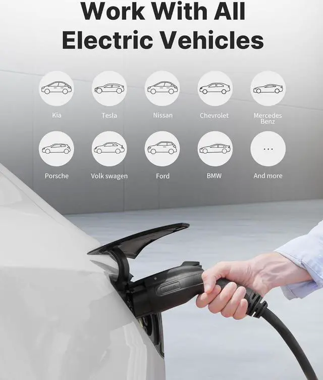 Alt view image 3 of 7 - Home Level 2 EV Charger up to 50Amp, 240V, Indoor/Outdoor Car Charging Station, Flexible 25-Foot Cable,Hardwired, Silver