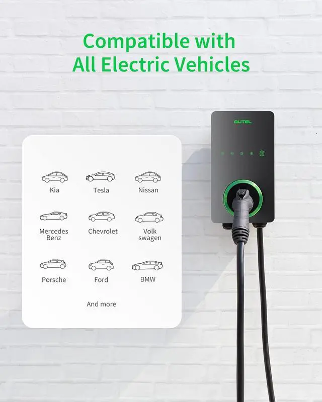 Alt view image 3 of 7 - Home Smart Electric Vehicle (EV) Charger up to 50Amp, 240V, Indoor/Outdoor Car Charging Station with Level 2, Wi-Fi and Bluetooth Enabled EVSE, Hardwired,25-Foot Cable,Sierra Blue