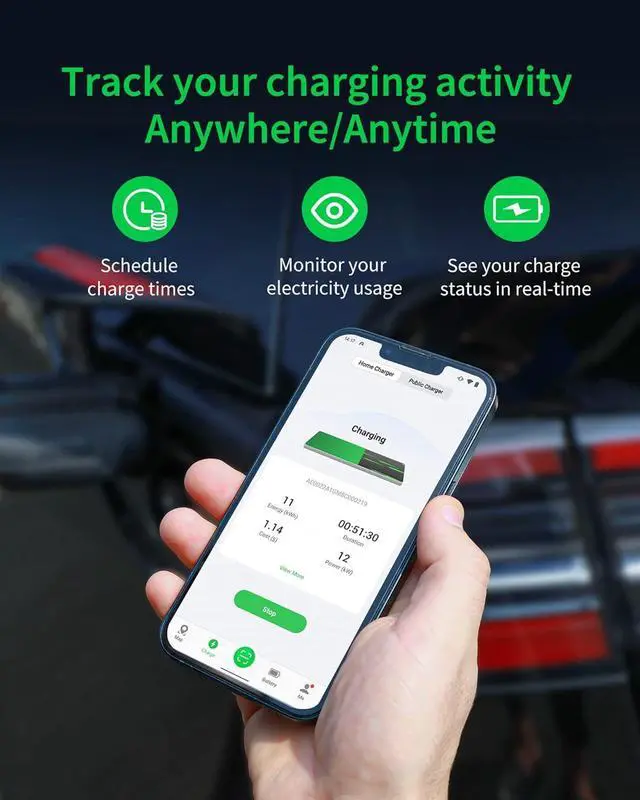 Alt view image 5 of 7 - Home Smart Electric Vehicle (EV) Charger up to 50Amp, 240V, Indoor/Outdoor Car Charging Station with Level 2, Wi-Fi and Bluetooth Enabled EVSE, Hardwired,25-Foot Cable,Sierra Blue