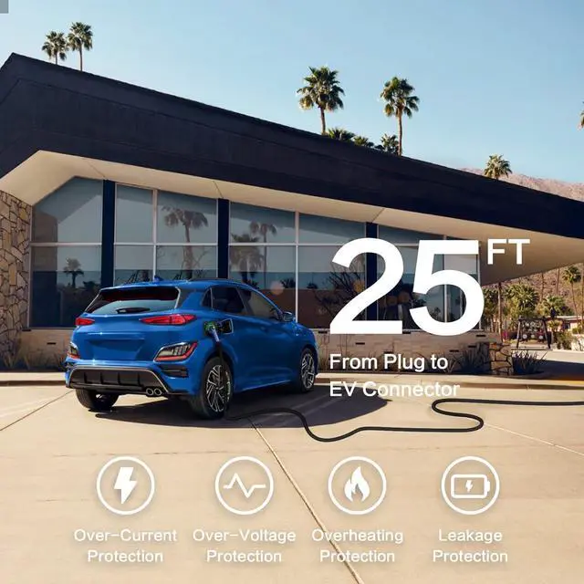 Alt view image 5 of 7 - Level 2 Portable EV Charger (240 Volt, 25ft Cable, 25 Amp), Electric Vehicle Charger Plug-in EV Charging Station with NEMA 10-30P