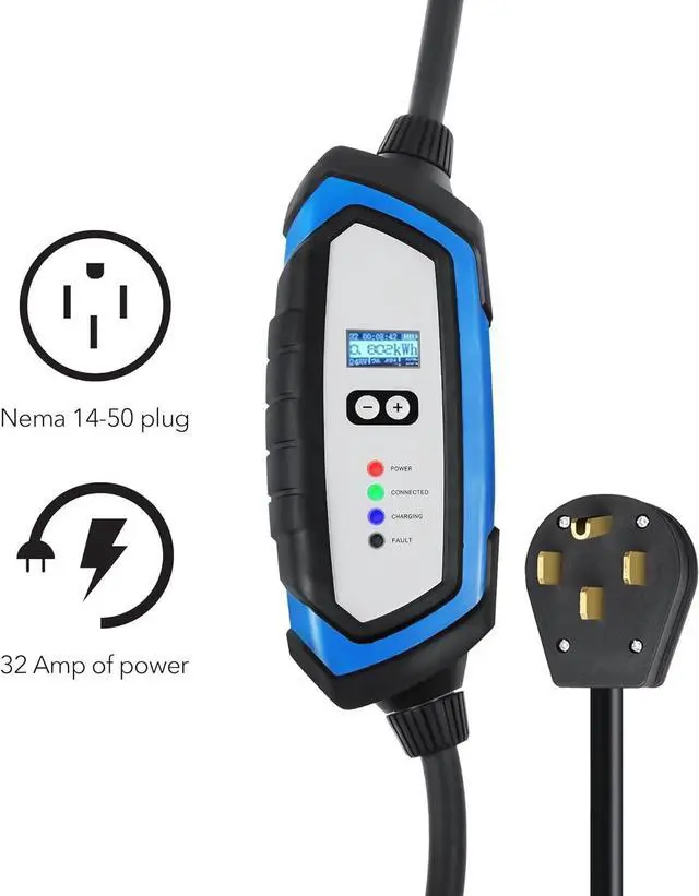Alt view image 2 of 7 - NEMA 14-50 Level 2 EV Charger - 240V 32 Amp with 21 ft Extension Cord & J1772 Cable - for J1772 EVs